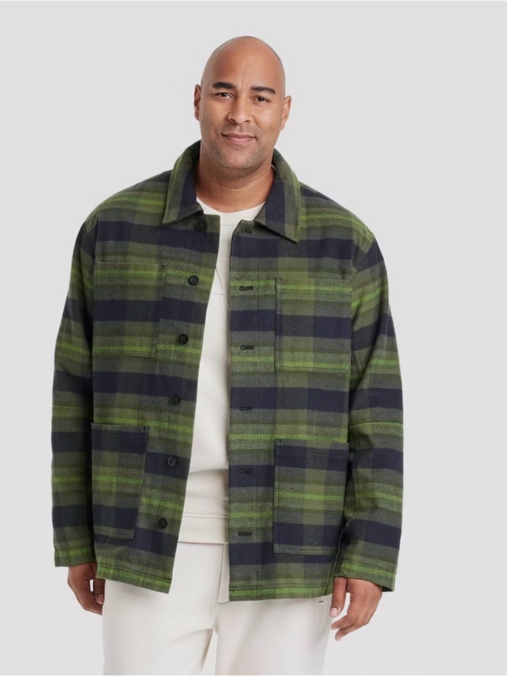 Houston White Men’s Utility Green Plaid Shacket NWT